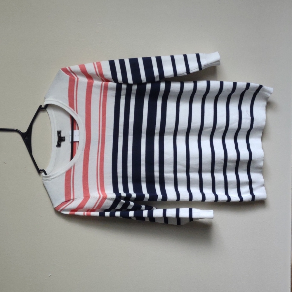 Lety & Me Sweater Women's Striped Lightweight Nautical  3/4 Sleeve Size Small